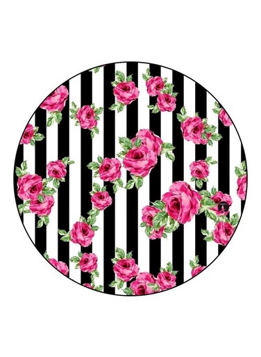 Rose Printed Wooden Fridge Magnet White/Black/Pink 5.5cm