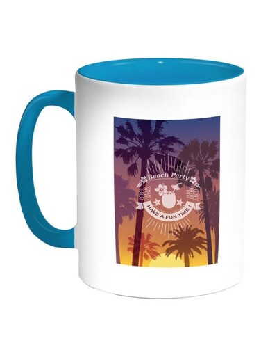 Beach Party Printed Coffee Mug Blue/White/Turquoise 11ounce