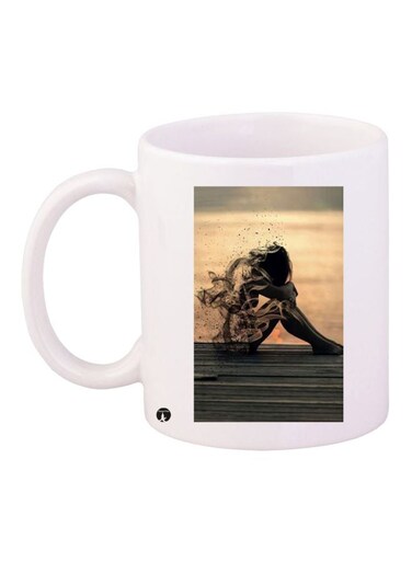 Printed Ceramic Coffee Mug White/Grey/Brown