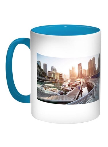 Painting Printed Coffee Mug Blue/White/Brown 11ounce