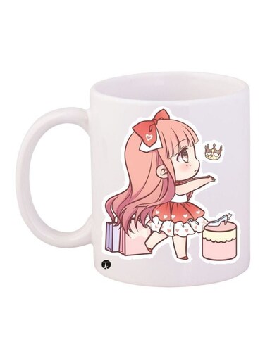Cartoon Printed Coffee Mug White/Pink/Beige 11ounce