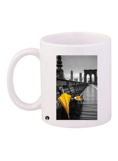 Umbrella Printed Coffee Mug White/Yellow/Black 11ounce