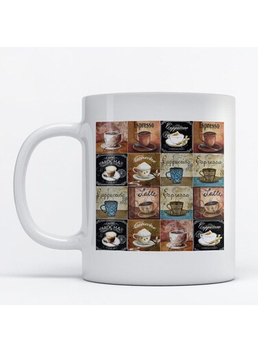 Printed Coffee Mug White/Brown/Blue