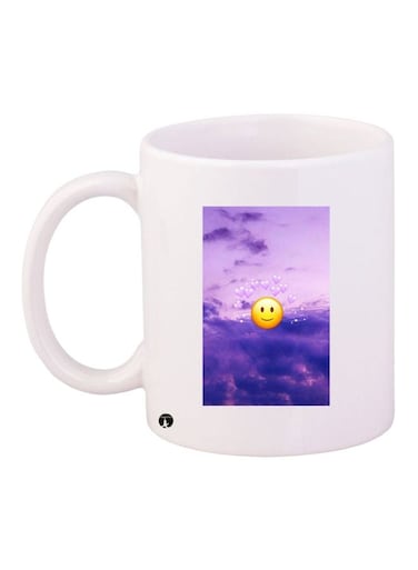 Smiley Emoji Printed Coffee Mug White/Purple/Yellow 11ounce