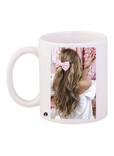 Printed Ceramic Coffee Mug White/Brown/Pink
