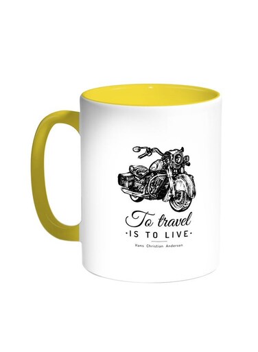 Motorcycle Printed Coffee Mug Yellow/White 11ounce