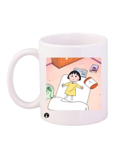 Chibi Maruko Chan Printed Coffee Mug White/Pink/Yellow