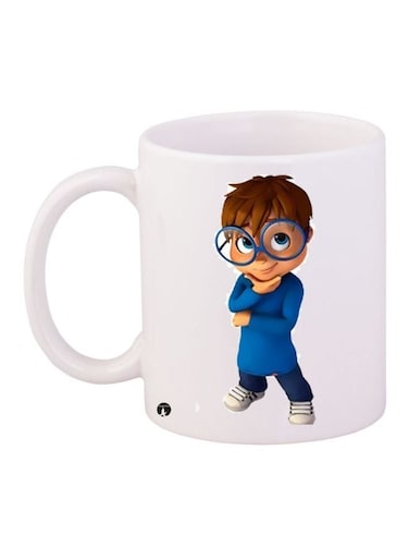 Cartoon Printed Coffee Mug White/Blue/Brown 11ounce
