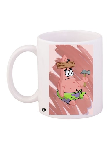 Cartoon Printed Coffee Mug White/Pink/Green 11ounce