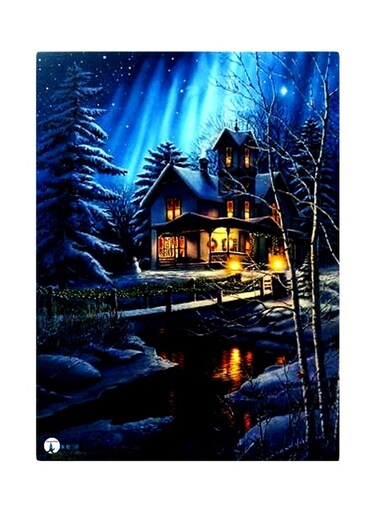 House Themed Metallic Plate Blue/Yellow/White 20x15cm