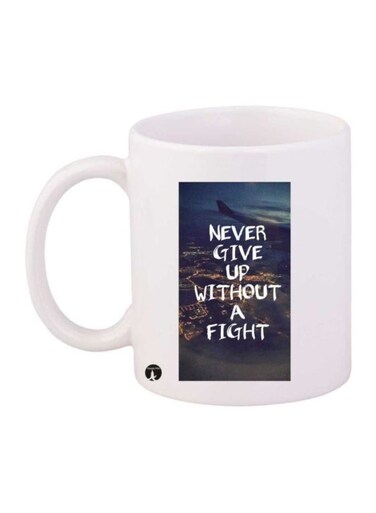 Never Give Up Printed Mug White/Black/Blue
