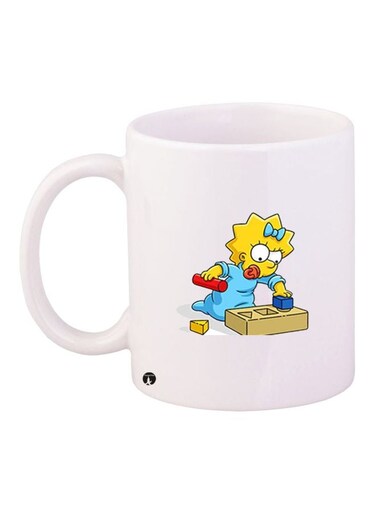 Cartoon Printed Ceramic Coffee Mug White/Yellow/Blue