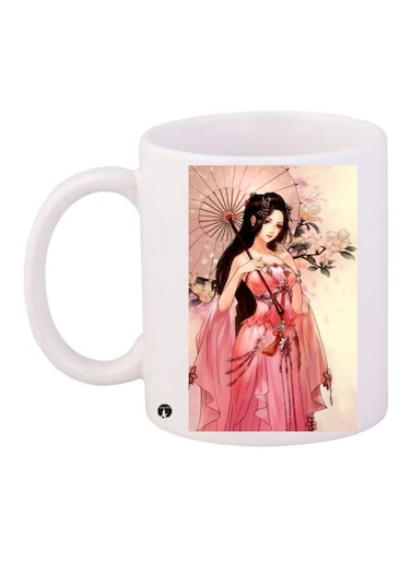 Lady Printed Coffee Mug White/Beige/Pink 11ounce