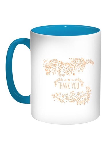 Thank You Printed Coffee Mug Blue/White/Orange 11ounce
