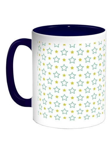 Small And Large Star Printed Coffee Mug Dark Blue/Green/Yellow 325ml