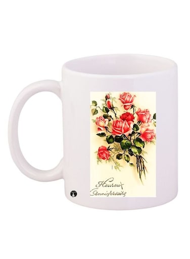 Floral Printed Coffee Mug White/Red/Green 11ounce