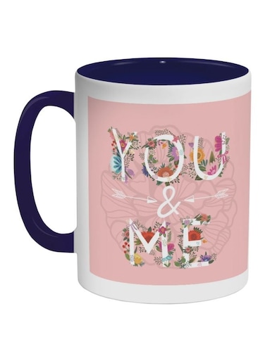 You And Me Printed Coffee Mug Dark Blue/White/Pink 325ml