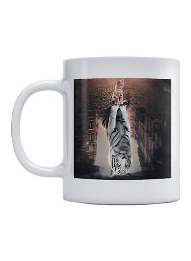 Cat And Tiger Printed Mug White/Black/Brown