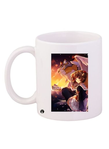 Anime Printed Coffee Mug White/Black/Yellow 11ounce