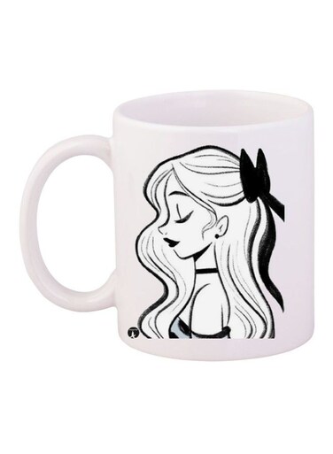 Printed Ceramic Coffee Mug White Black 350ml