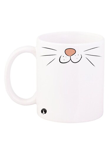 A Whiskers Design Mug White/Beige/Black 12ounce