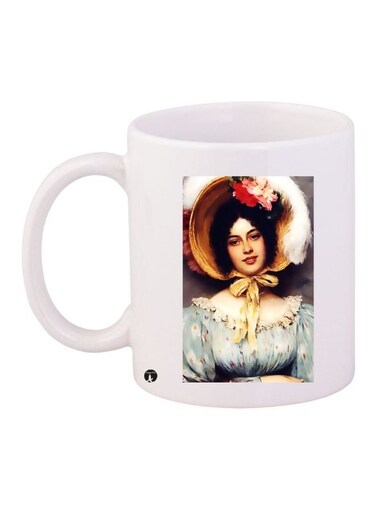 Lady Printed Coffee Mug White/Black/Beige 11ounce