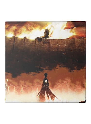 Attack On Titan Painted Canvas Wall Painting Orange/White/Black 50x50cm