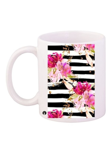 Floral Printed Coffee Mug White/Pink/Black 11ounce