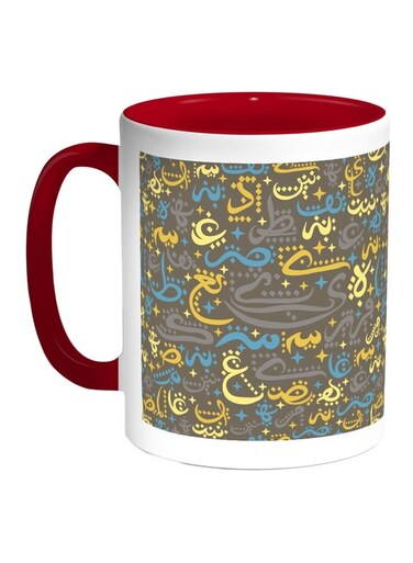 Arabic Letters Printed Coffee Mug Red/White/Grey 11ounce