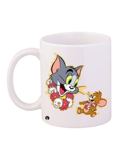 Tom And Jerry Printed Coffee Mug White/Grey/Brown 11ounce
