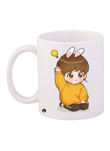 Cartoon Girl Printed Coffee Mug White/Yellow/Brown 11ounce