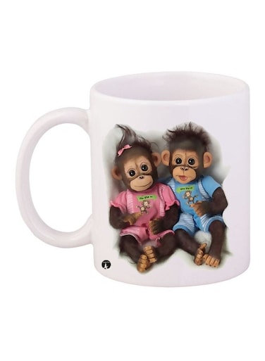 Monkey Printed Coffee Mug White/Blue/Pink 11ounce