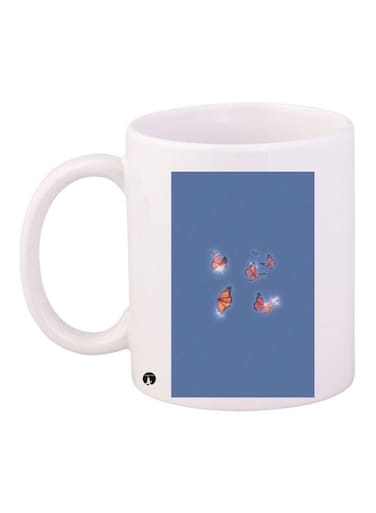 Butterflies Printed Coffee Mug White/Blue/Brown 11ounce