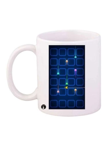Video Game Pac Man Printed Coffee Mug White/Blue