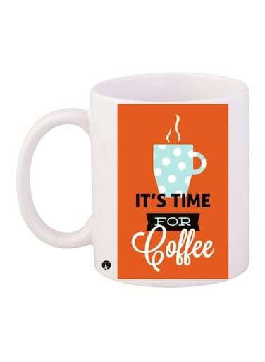 It's Time For Coffee Printed Mug White/Orange/Blue 11ounce