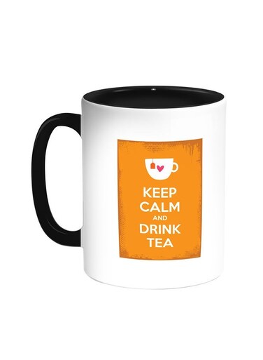 Keep Calm And Drink Tea Printed Coffee Mug Black/White 11ounce