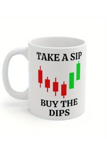 1pc Day Trader 11oz Ceramic Coffee Mug - "Take a Sip Buy the Dips" Stock Market Design, Novelty Gift for Traders