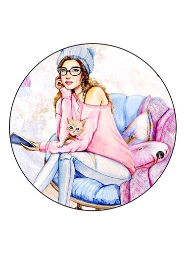 Cartoon Girl Printed Fridge Magnet White/Pink/Blue 5.5cm