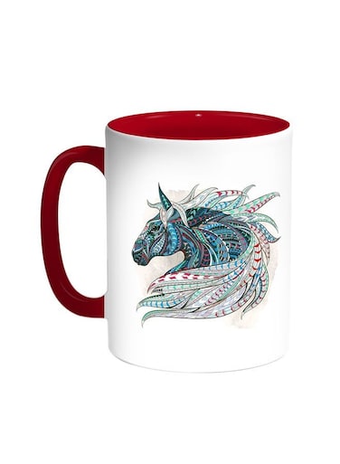 Horse Drawing Printed Coffee Mug Red/White 11ounce