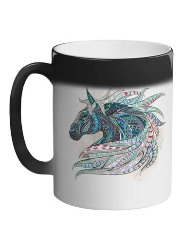 Horse Drawing Printed Colour Changing Coffee Mug Black 11ounce