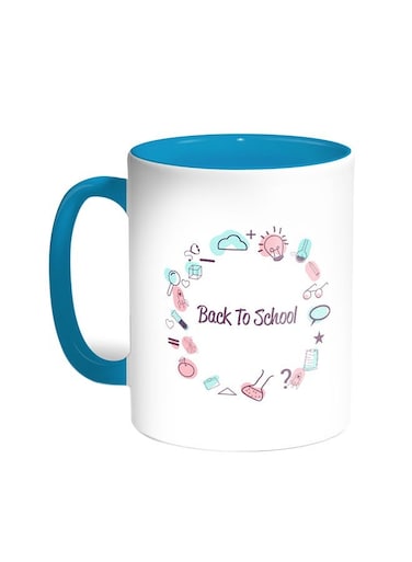 Back To School Printed Coffee Mug Turquoise/White 11ounce