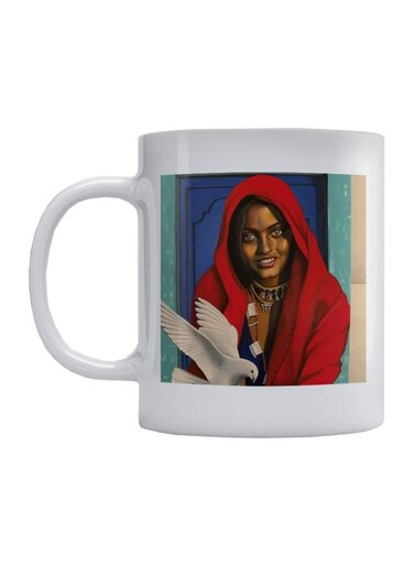 Woman Printed Ceramic Mug White/Red/Blue