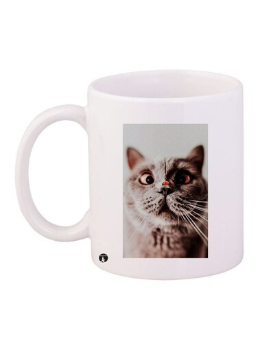 Cat Printed Coffee Mug White/Grey/Red 11ounce