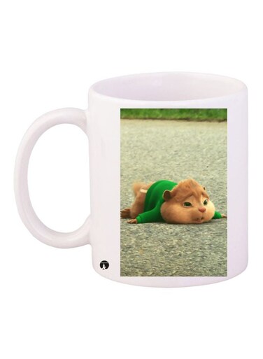 Chipmunk Printed Coffee Mug White/Green/Brown 11ounce