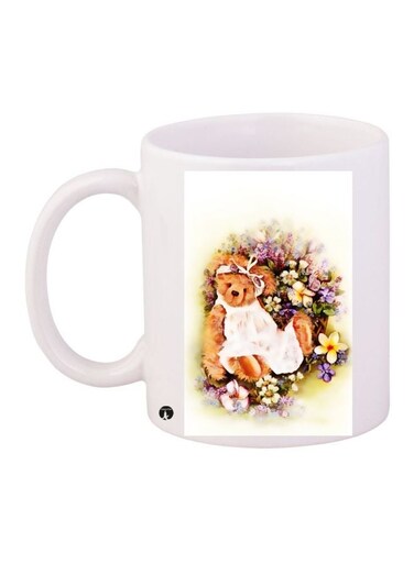 Teddy Bear Printed Coffee Mug White/Purple/Beige 11ounce