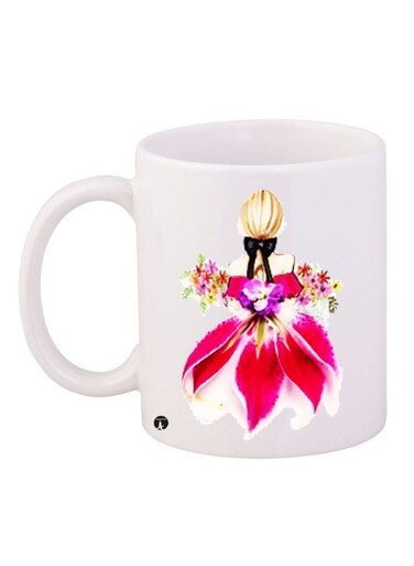 Printed Coffee Mug White/Pink/Beige 11ounce