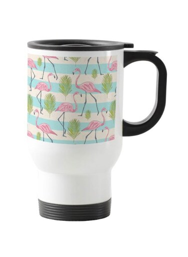 Tropical Flamingo Printed Travel Mug Multicolour 13centimeter