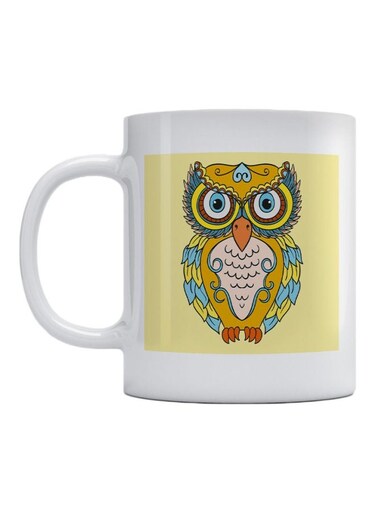 Owl Mandala Printed Ceramic Mug Beige/Orange/Blue