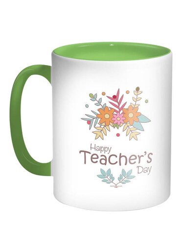 Happy Teacher's Day Printed Coffee Mug Green/White/Yellow