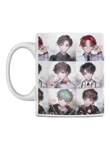 BTS Anime Printed Ceramic Mug Black/Grey/White